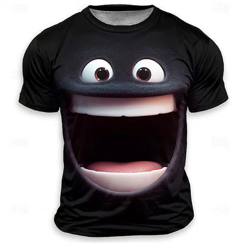 3D Cartoon Expression Print Summer Men's T-shirt Loose Top Casual Round Neck Short Sleeve Fashion Sports Casual Fashion T-shirt