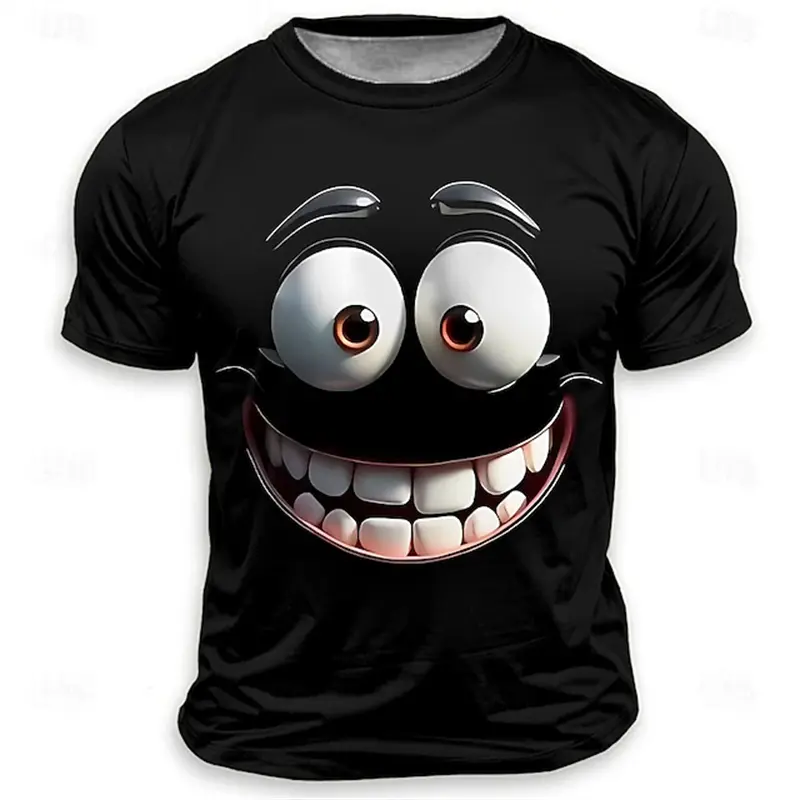 3D Cartoon Expression Print Summer Men's T-shirt Loose Top Casual Round Neck Short Sleeve Fashion Sports Casual Fashion T-shirt