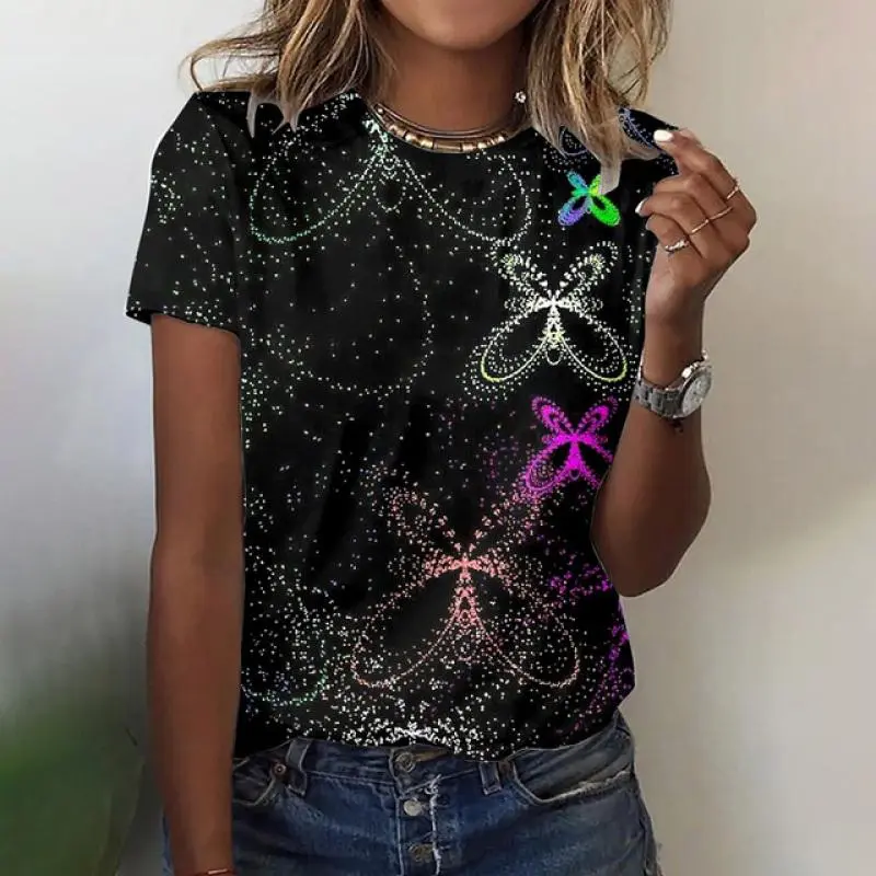 Summer Butterfly Graphic 3D Print Casual Women's T-Shirt Short Sleeve Fashion Clothing Round Neck Summer Harajuku Women's Tops