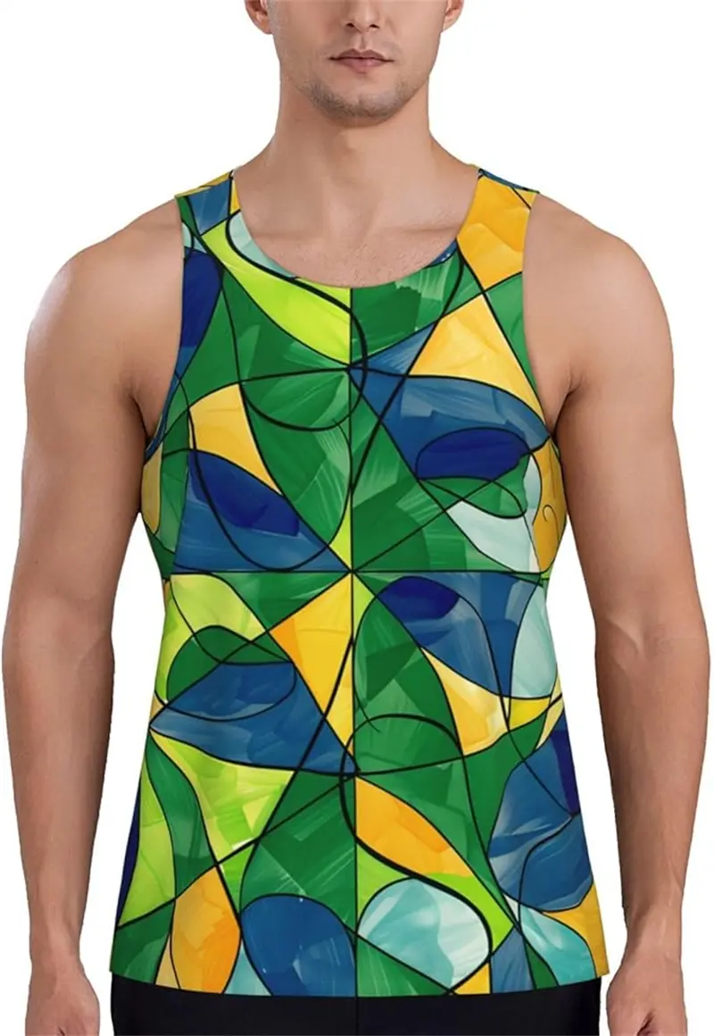 Geometric Splicing 3D Print Tank Top Men Summer Fashion Colorful Tops Daily Unisex New Oversized Sleeveless Quick-drying Vest