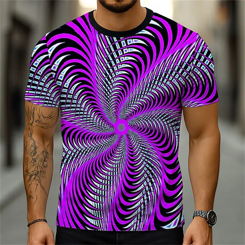 2025 New Fashion Vertigo Hypnotic Swirl 3D Printing T-shirt Men's Summer Casual Short-sleeved Colorful Top Pullover Men T-shirt