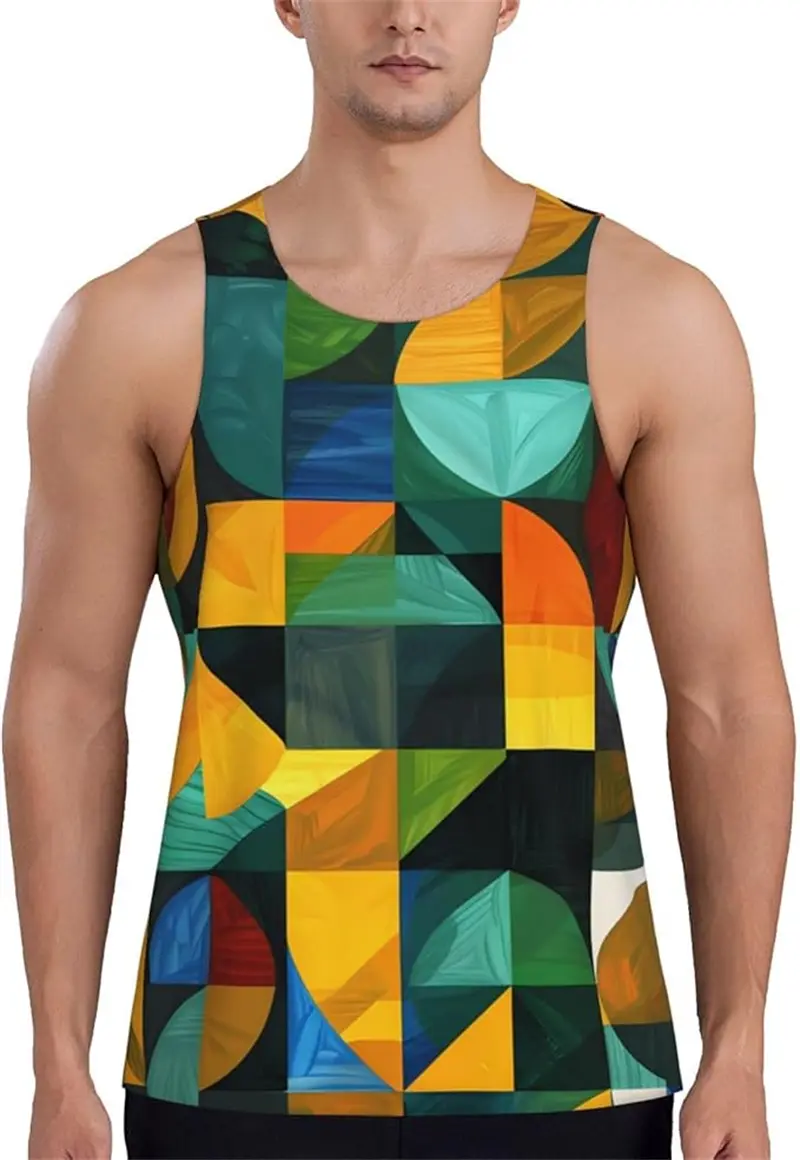 Geometric Splicing 3D Print Tank Top Men Summer Fashion Colorful Tops Daily Unisex New Oversized Sleeveless Quick-drying Vest