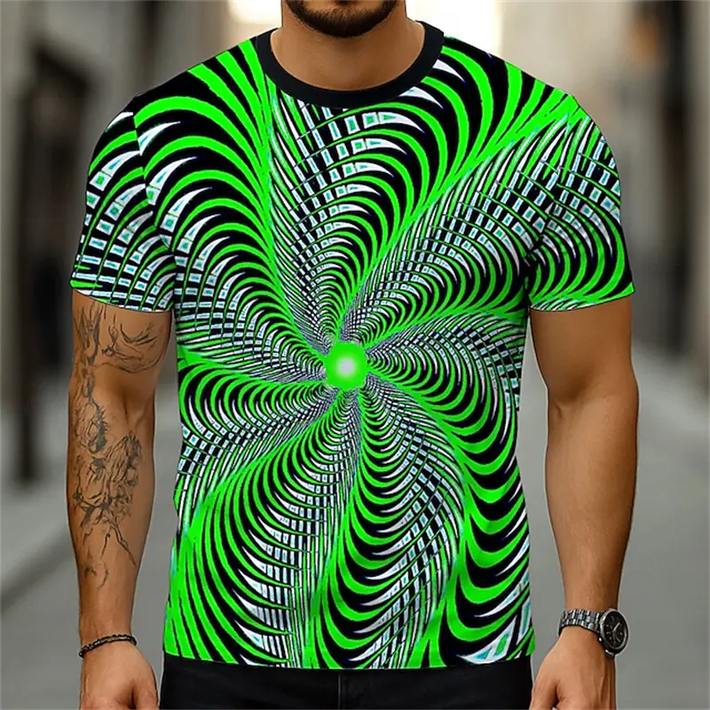 2025 New Fashion Vertigo Hypnotic Swirl 3D Printing T-shirt Men's Summer Casual Short-sleeved Colorful Top Pullover Men T-shirt