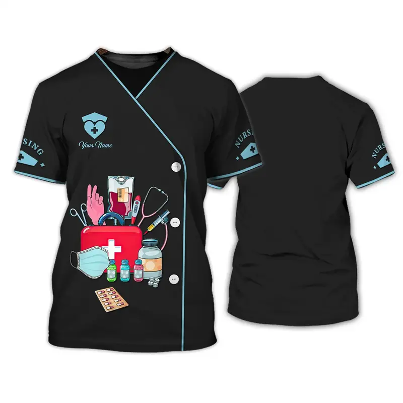 New Cosplay Men's Fashion T-shirt Doctor Nurse Uniform  3d Printing O-neck Short Sleeve T Shirt Breathable Street Oversized Tops