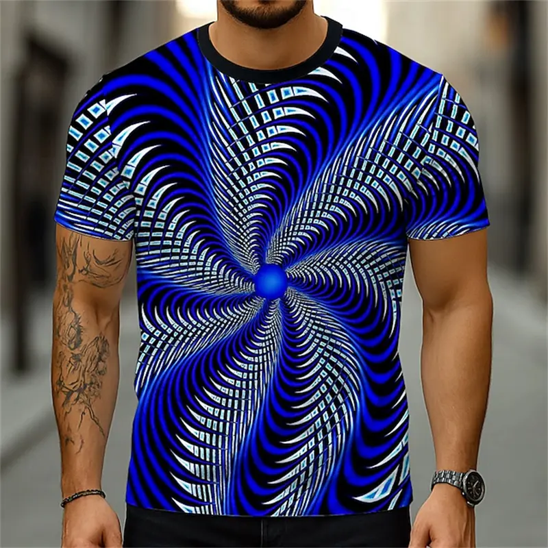 2025 New Fashion Vertigo Hypnotic Swirl 3D Printing T-shirt Men's Summer Casual Short-sleeved Colorful Top Pullover Men T-shirt
