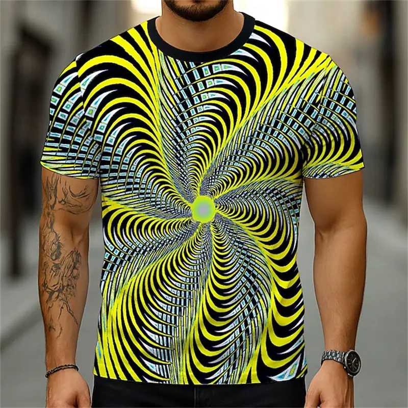 2025 New Fashion Vertigo Hypnotic Swirl 3D Printing T-shirt Men's Summer Casual Short-sleeved Colorful Top Pullover Men T-shirt