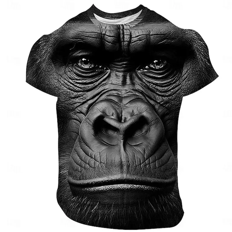 Funny Animal Face Gorilla Graphic 3D Printed T-shirt Men's And Women's Bear Lion Summer Casual Short Sleeved Animal Shirt Top