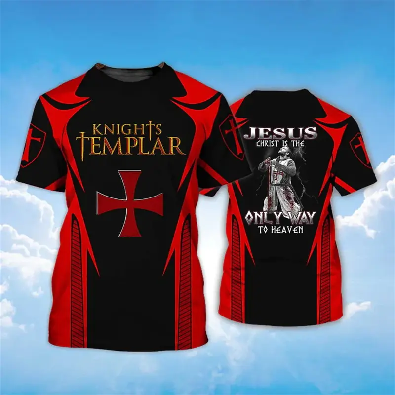 Fashion Templar 3D Armour Graphic Printed Men's T Shirt Fashion Jesus Cross Oversized Top Unisex Sports Gym Quick Drying T-shirt