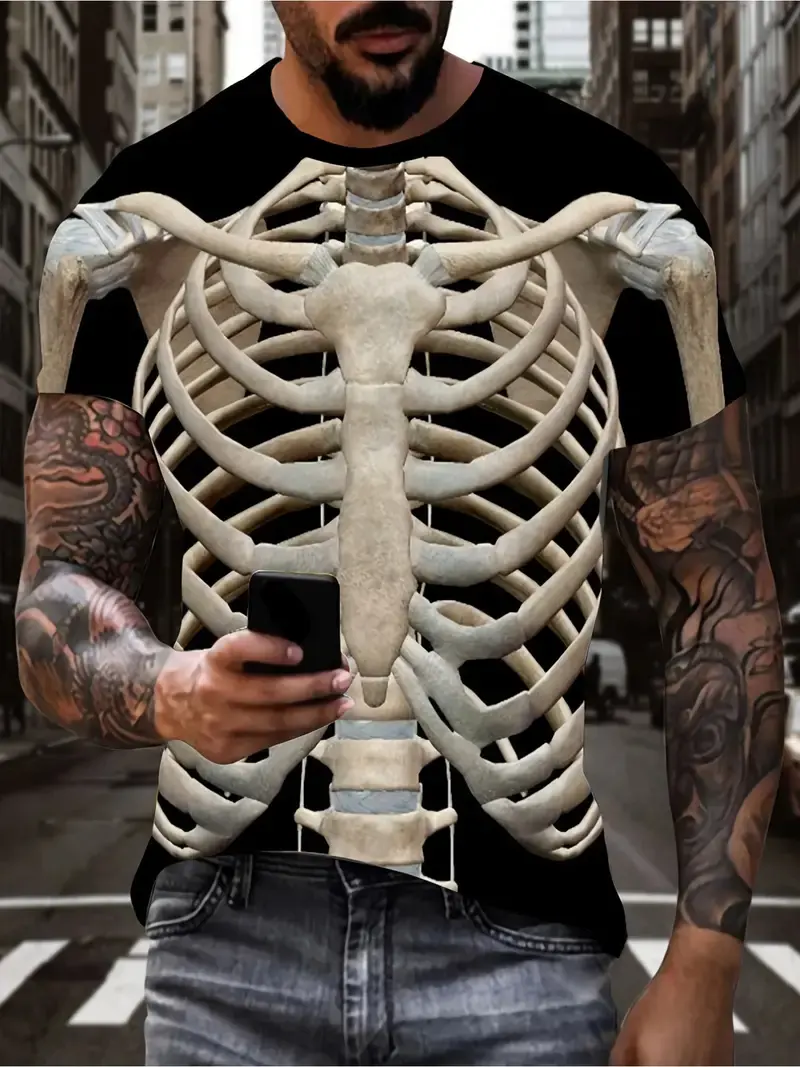 3D Print Horror Skeleton Fashion T-Shirts Cosplay Bone Costume Streetwear Men Women Oversized Short Sleeve T Shirt Tees Clothing