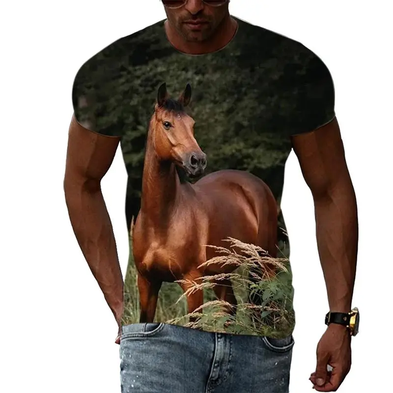 New Animal Horse 3D Graphic T Shirts For Men Summer Fashion Casual Hip Hop Harajuku Style T-shirt Oversized Kids O Neck Tee Tops