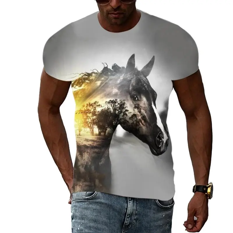 New Animal Horse 3D Graphic T Shirts For Men Summer Fashion Casual Hip Hop Harajuku Style T-shirt Oversized Kids O Neck Tee Tops