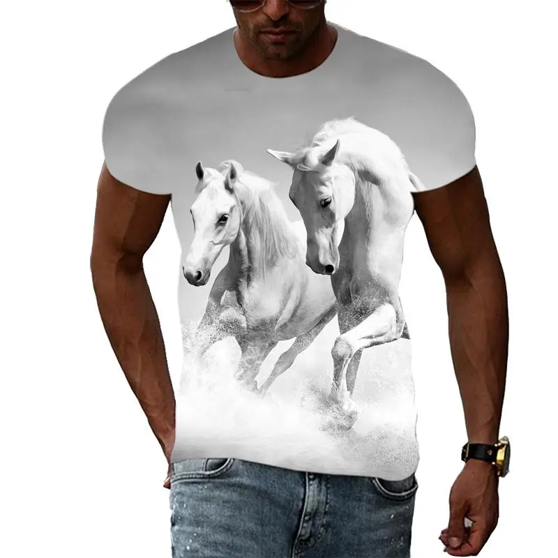 New Animal Horse 3D Graphic T Shirts For Men Summer Fashion Casual Hip Hop Harajuku Style T-shirt Oversized Kids O Neck Tee Tops