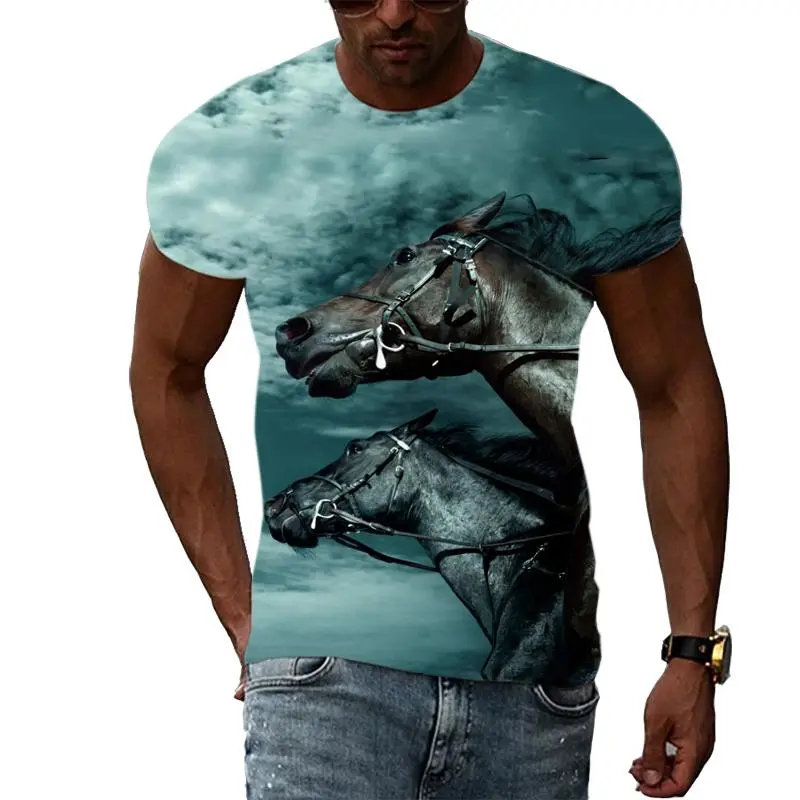 New Animal Horse 3D Graphic T Shirts For Men Summer Fashion Casual Hip Hop Harajuku Style T-shirt Oversized Kids O Neck Tee Tops