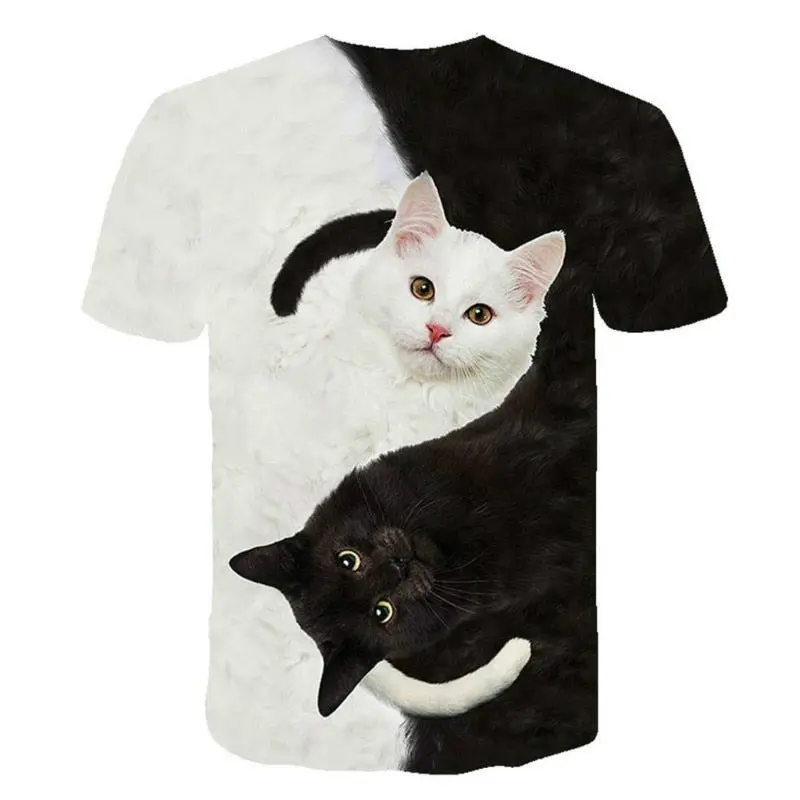 Casual Funny Cute Cat 3D Print Men's T-shirts Woman Animal Pattern Tees Summer Fashion Oversized O-neck Short Sleeve Tshirt Tops