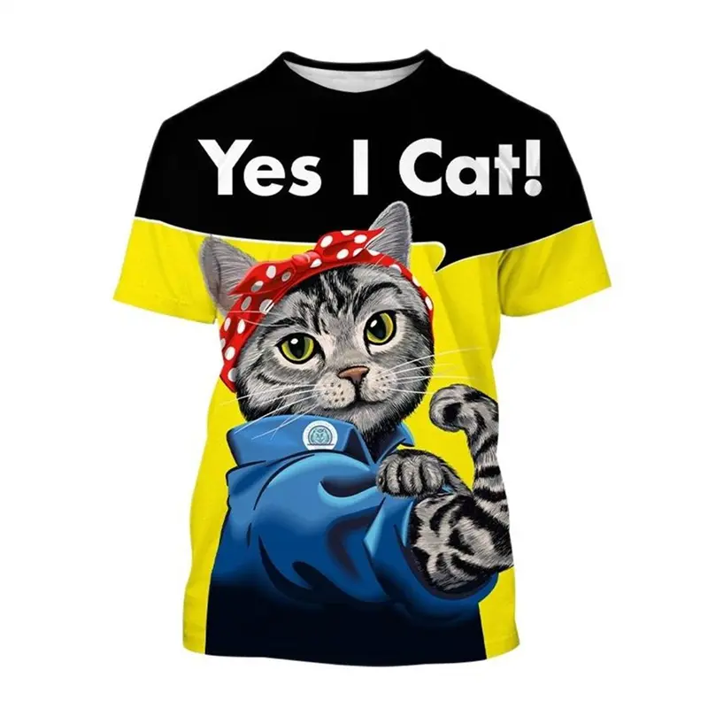 Casual Funny Cute Cat 3D Print Men's T-shirts Woman Animal Pattern Tees Summer Fashion Oversized O-neck Short Sleeve Tshirt Tops