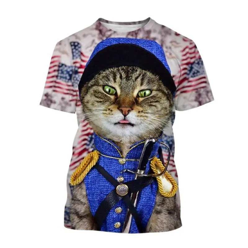 Casual Funny Cute Cat 3D Print Men's T-shirts Woman Animal Pattern Tees Summer Fashion Oversized O-neck Short Sleeve Tshirt Tops