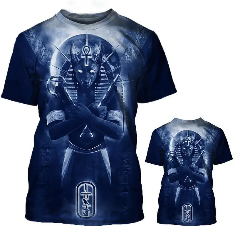 Summer Mens T-shirt Egyptian Pharaoh 3D Printed Short Sleeved Retro Style T Shirt Quick Drying Men's Round Neck Loose Tops