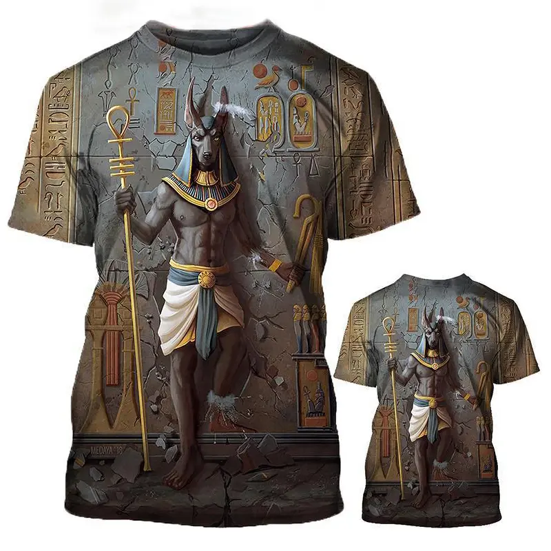Summer Mens T-shirt Egyptian Pharaoh 3D Printed Short Sleeved Retro Style T Shirt Quick Drying Men's Round Neck Loose Tops