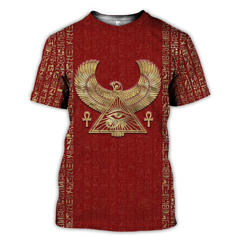 Summer Mens T-shirt Egyptian Pharaoh 3D Printed Short Sleeved Retro Style T Shirt Quick Drying Men's Round Neck Loose Tops