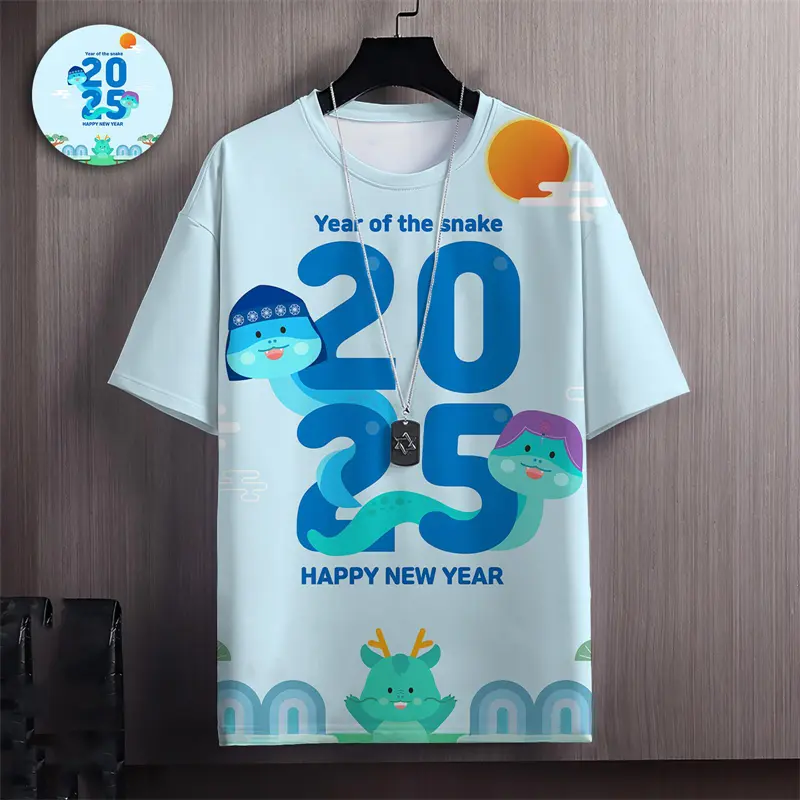 Year Of Snake T-shirt For Men 3D Printed Chinese New Year Cute Snake Pattern Short Sleeves Tops Fashion Casual Women T Shirts