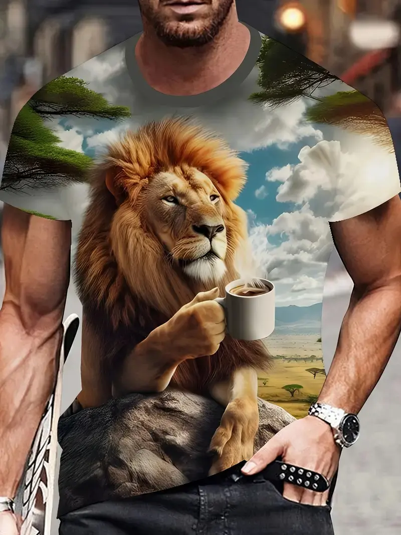 New Summer Men T-Shirt 3D Printed Funny Animal And Coffee Graphic Tops Tees Male Casual Stylish Short Sleeve Fashion Streetwear