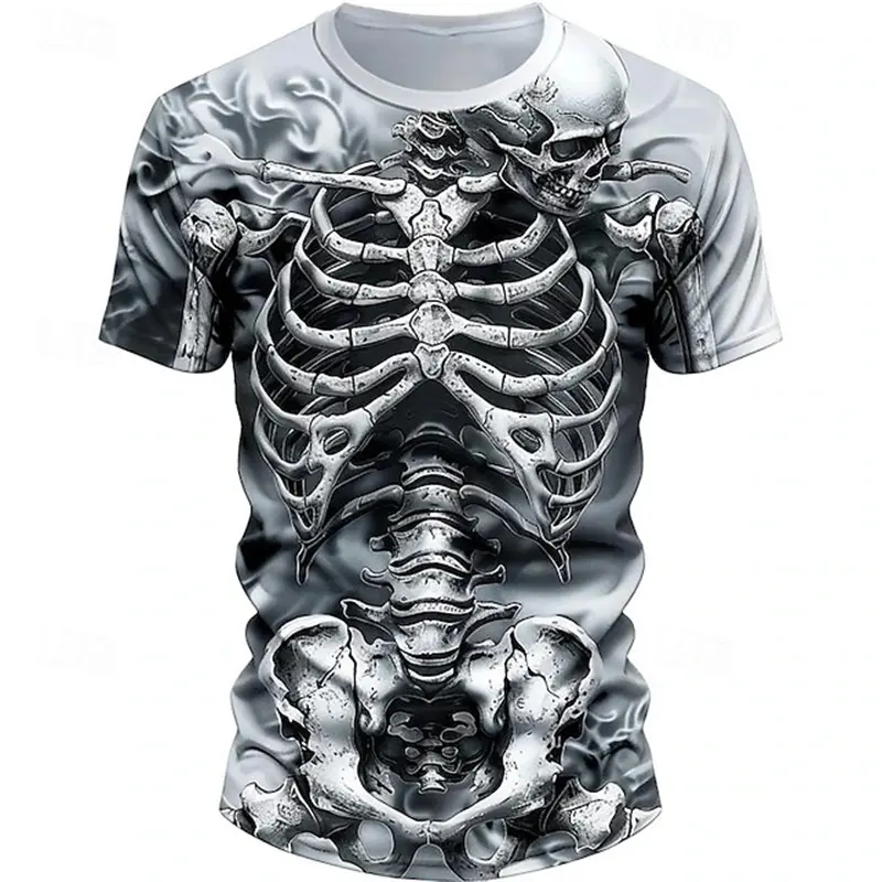 Personality Men T Shirt Horror Skeleton Skull 3D Print Tees Men Women Fashion Oversized Short Sleeve T Shirt Kids Tees Man Gifts