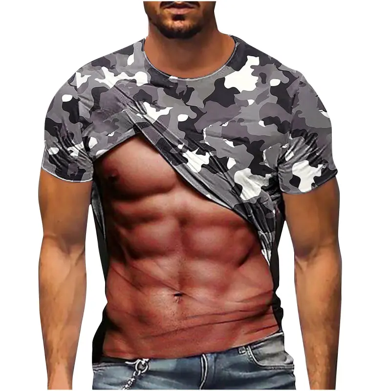 Men's T-Shirt New Fashion Fake Muscle Camouflage Pattern 3D Printed Funny T Shirt Summer Hip Pop Street Short Sleeve Male Tees