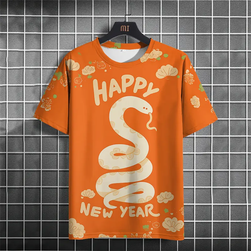 Year Of The Snake 2025 Chinese New Year Red T-Shirt 3D Printed Men Women New O-Neck Short Sleeves Tops Fashion Gifts For Men Tee