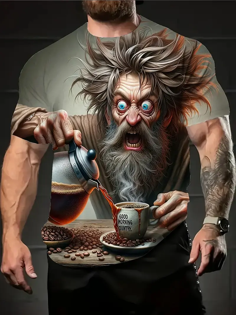 New Summer Men T-Shirt 3D Printed Funny Animal And Coffee Graphic Tops Tees Male Casual Stylish Short Sleeve Fashion Streetwear