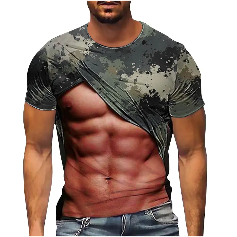 Men's T-Shirt New Fashion Fake Muscle Camouflage Pattern 3D Printed Funny T Shirt Summer Hip Pop Street Short Sleeve Male Tees