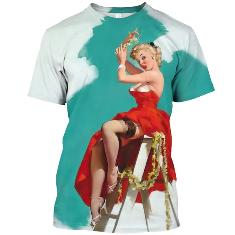 3D Print Mordern Girl Graphic T-Shirts For Men Women Clothing Trendy Vintage Short Sleeve T Shirt Y2k Tops Oversized Men Clothes