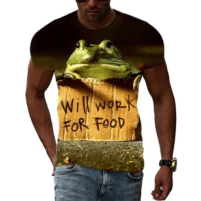 Cute Frog 3D Print T Shirt Men Clothing Summer Animal Print O-Neck Short Sleeve Top Casual Tee Kid Oversized Fashion Streetwear