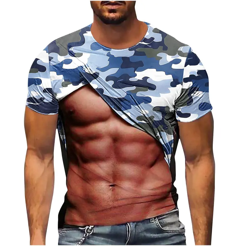 Men's T-Shirt New Fashion Fake Muscle Camouflage Pattern 3D Printed Funny T Shirt Summer Hip Pop Street Short Sleeve Male Tees