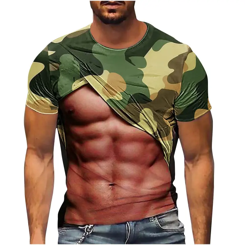 Men's T-Shirt New Fashion Fake Muscle Camouflage Pattern 3D Printed Funny T Shirt Summer Hip Pop Street Short Sleeve Male Tees