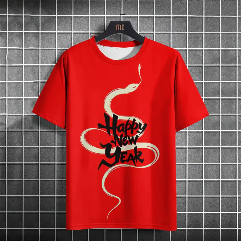 Year Of The Snake 2025 Chinese New Year Red T-Shirt 3D Printed Men Women New O-Neck Short Sleeves Tops Fashion Gifts For Men Tee