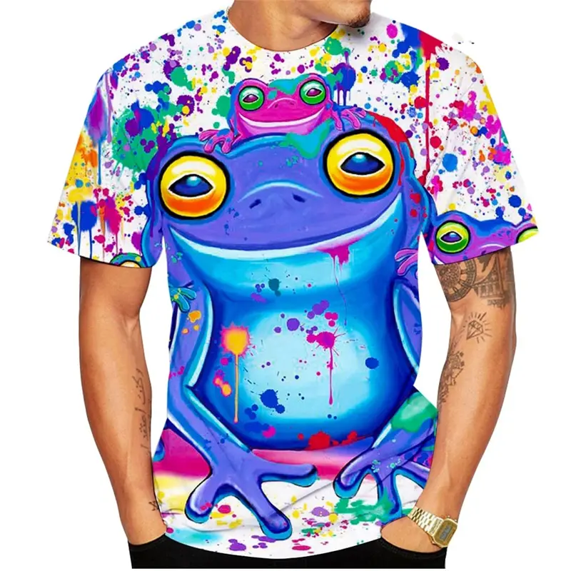 Cute Frog 3D Print T Shirt Men Clothing Summer Animal Print O-Neck Short Sleeve Top Casual Tee Kid Oversized Fashion Streetwear