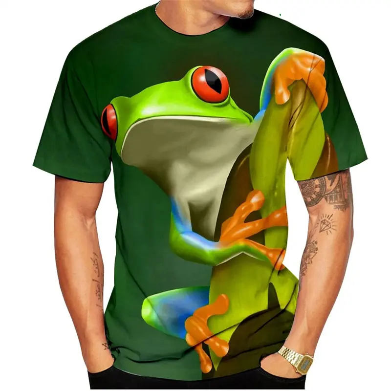 Cute Frog 3D Print T Shirt Men Clothing Summer Animal Print O-Neck Short Sleeve Top Casual Tee Kid Oversized Fashion Streetwear