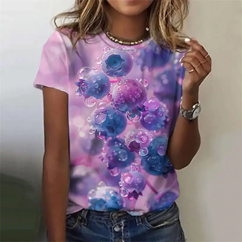 Summer  Fruit Pattern T-Shirt For Women Strawberry Watermelon 3D Printed Short Sleeves Summer Tees Oversized T Shirts O-Neck