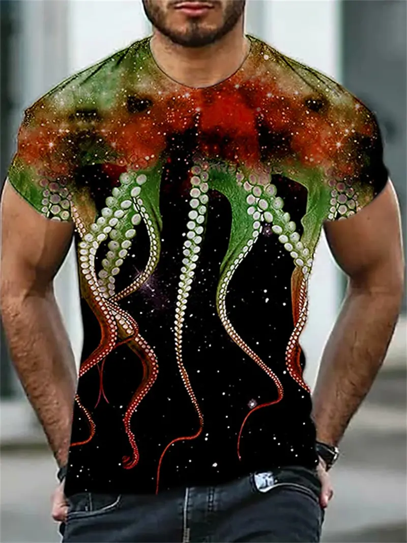 3D Printing Sea Animal Tentacle Graphic T Shirt Men Women Funny Marine Life Pattern Tees Summer Fashion Casual Cool T-Shirts
