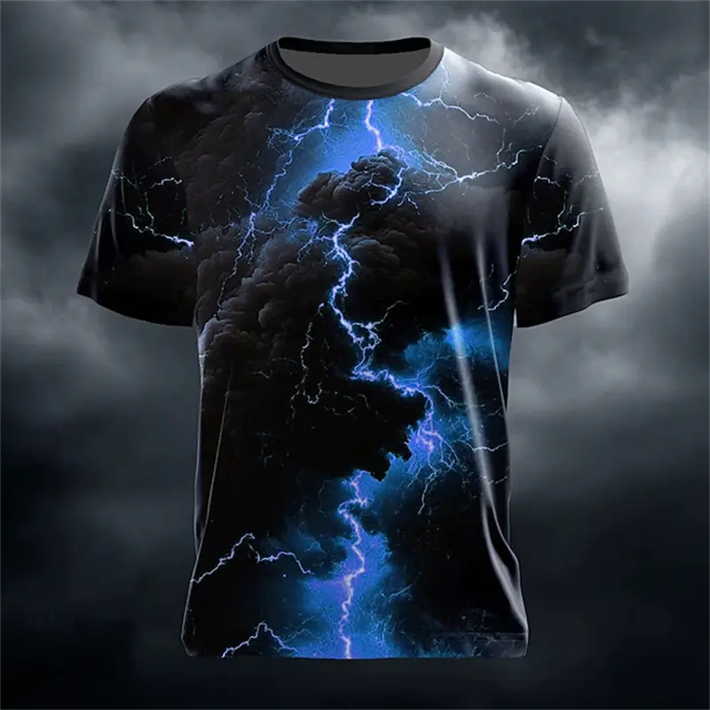 3D Print Lightning Graphic Men's T-Shirts Short Sleeve Street Style Male Tees Plus Size O-Neck Casual Fashion Summer Y2k Tops