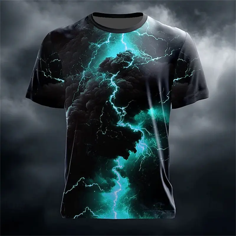 3D Print Lightning Graphic Men's T-Shirts Short Sleeve Street Style Male Tees Plus Size O-Neck Casual Fashion Summer Y2k Tops