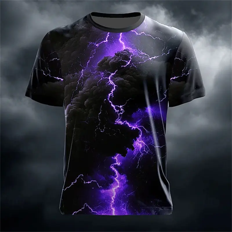 3D Print Lightning Graphic Men's T-Shirts Short Sleeve Street Style Male Tees Plus Size O-Neck Casual Fashion Summer Y2k Tops