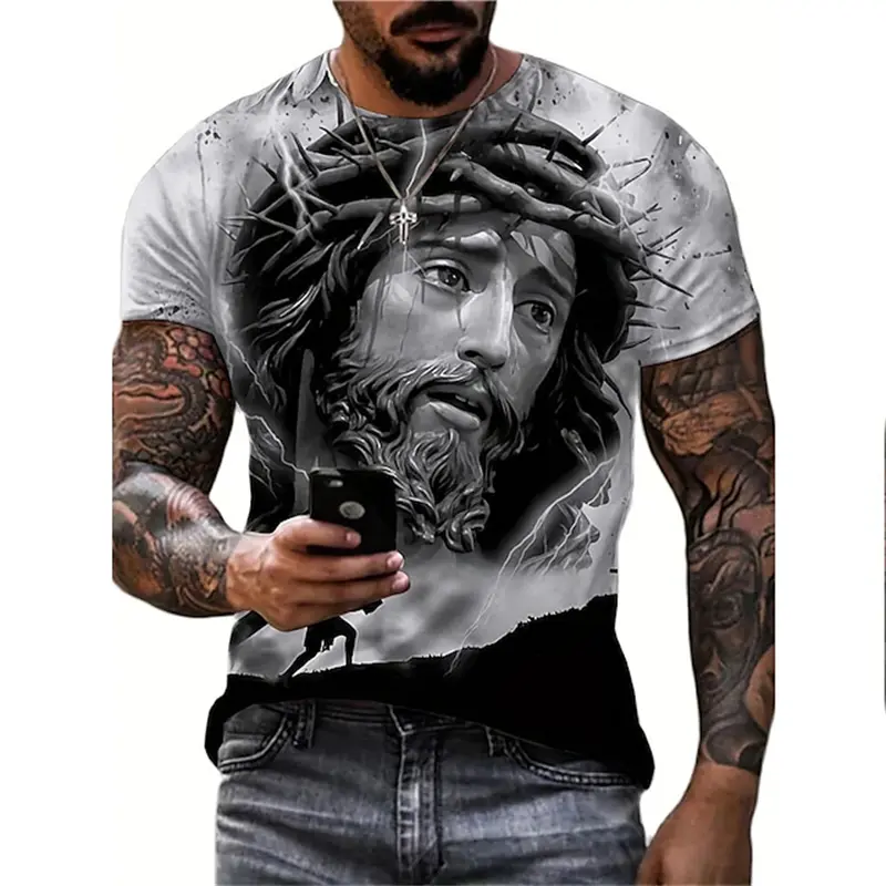 Summer 3D Print Jesus Christ Men T Shirt Fashion Women Short Sleeve Cool T Shirt Streetwear Oversized Tops Y2k Men Clothing
