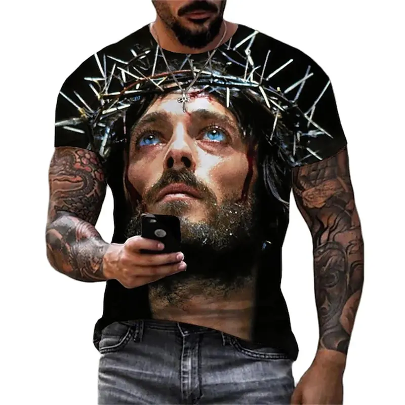 Summer 3D Print Jesus Christ Men T Shirt Fashion Women Short Sleeve Cool T Shirt Streetwear Oversized Tops Y2k Men Clothing