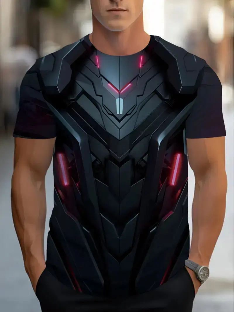 Fashion Men's T-Shirt 3D Futurism Mechanical Printed T-Shirt Street Cyberpunk Trendy O Neck Top Summer Men's Y2k Casual Clothing