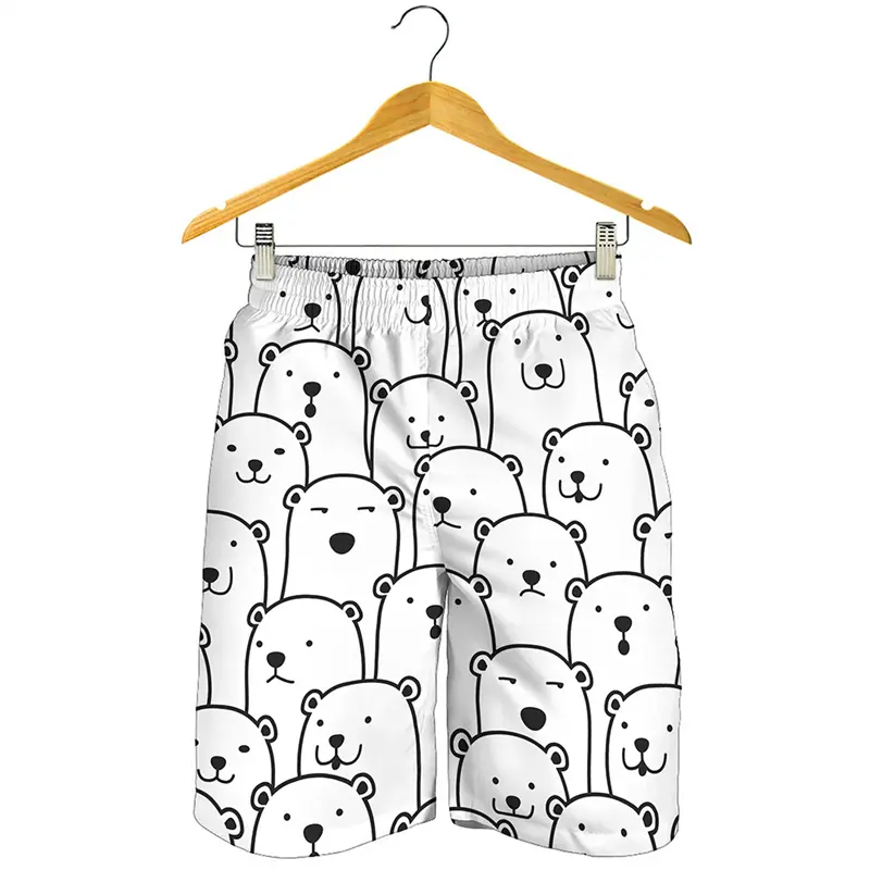 Mini Cute Animal 3D Print Beach Shorts Men Womens Summer Hawaii Surf Board Shorts Kids Casual Bear Panda Graphic Swim Trunks