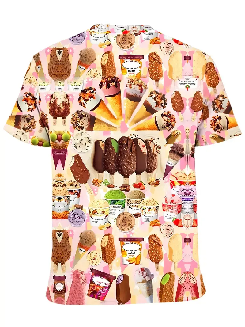 Fashion Ice Cream Graphic T-shirt For Men Funny Humour Short Sleeve Tee Shirt Trend Street Casual Clothes Kid Gift 2025 New Top