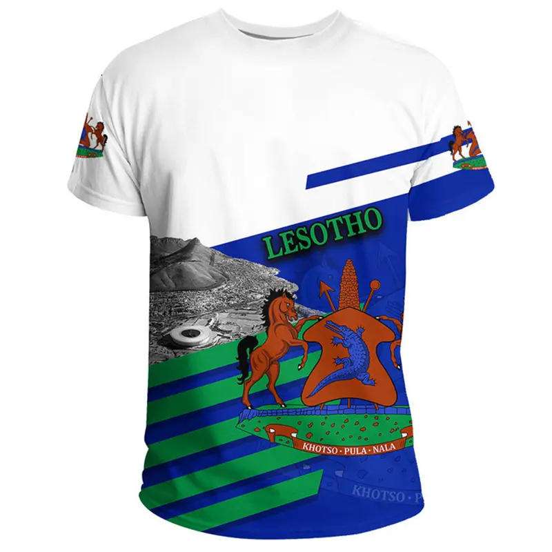 Lesotho Map Flag 3D Printed T Shirt For Mens Clothing National Emblem T-shirt Casual Male Short Sleeve Boy Jersey Kids Tops Tees