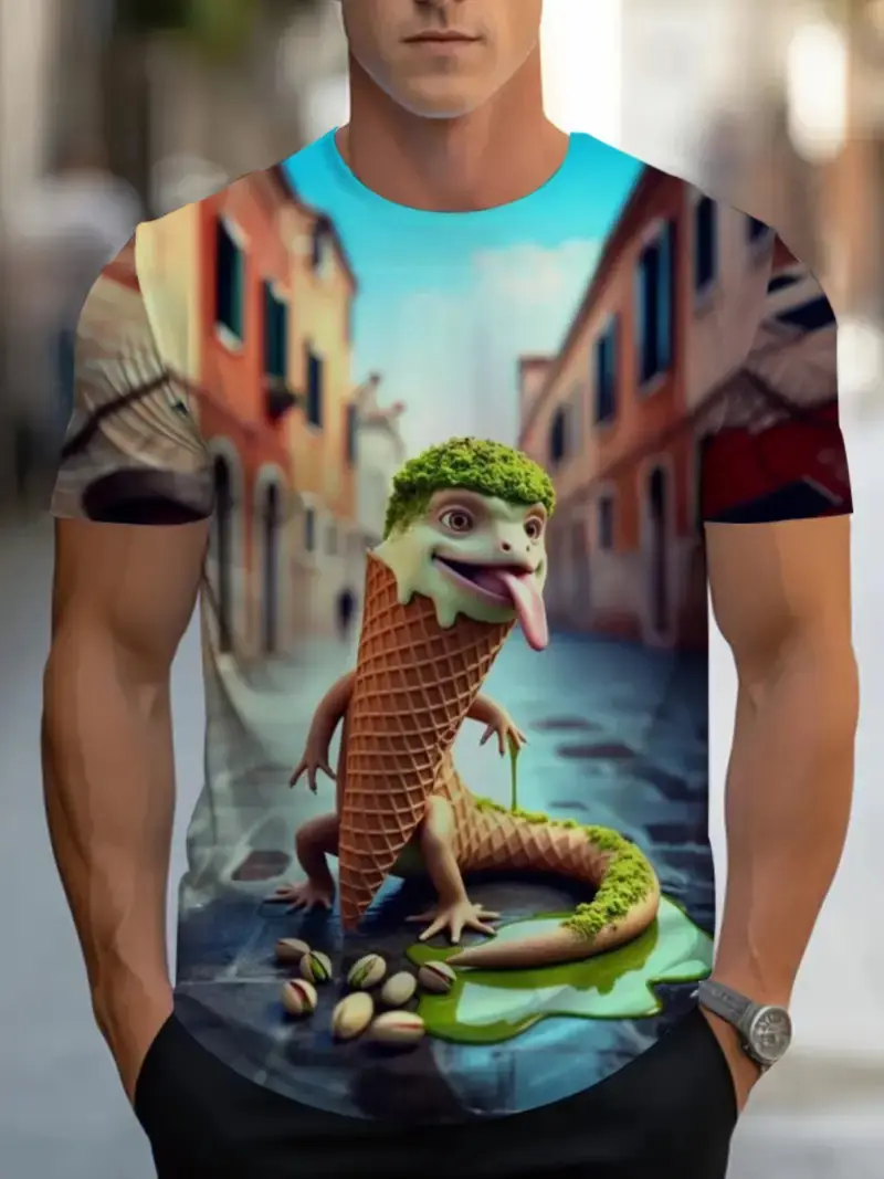 Fashion Ice Cream Graphic T-shirt For Men Funny Humour Short Sleeve Tee Shirt Trend Street Casual Clothes Kid Gift 2025 New Top