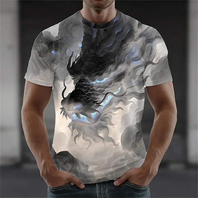 New Dragon Graphic Print T-shirt Men Casual Short Sleeve Crew Neck Tee Men's Clothing Casual Loose Outdoor Comfort T-Shirts Tops